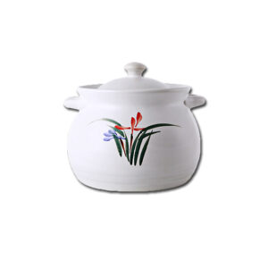 Oriental Style Pattern White Ceramic Claypot