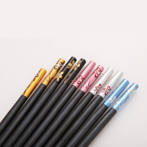 Colorful Blossom Family Alloy Chopsticks Set 5 pairs