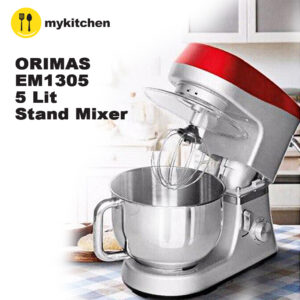 ORIMAS EM1305 5Lit Stand Mixer 6 Speed Control Turbo Function Pouring Shield Baking Kitchen Appliance (Free 5kg Digital Scale + Spatula!)