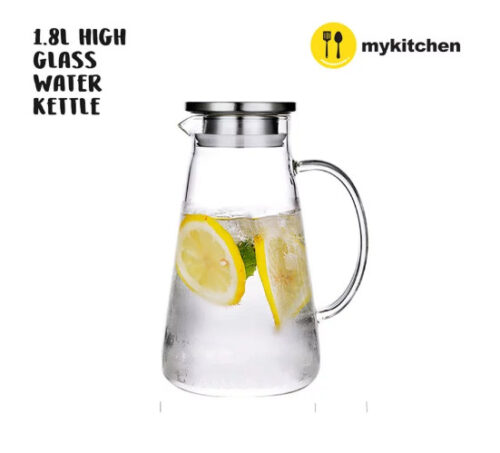 1800ml 1.8L High Glass Water Kettle w/ Stainless Steel Cover
