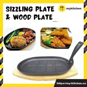 Pre-Seasoned Sizzling Plate with Wood Plate Set