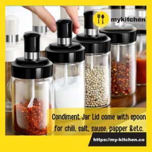 Tempered Glass Condiment Jar (Combination lid & spoon design)