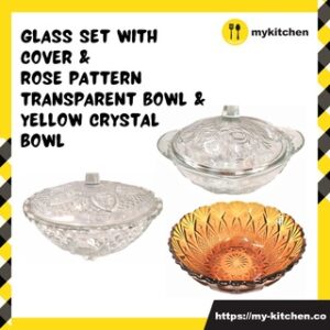 Glass Set with Cover Rose Bowl Set Yellow Crystal Bowl