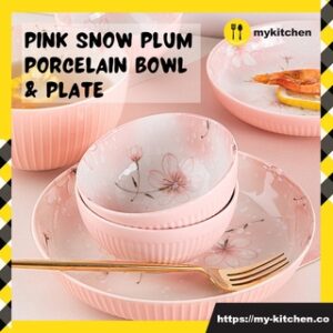 Pink Snow Plum Porcelain Bowl and Plate