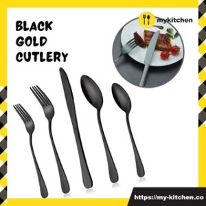 S/S Black Gold Cutlery Knife Spoon Fork